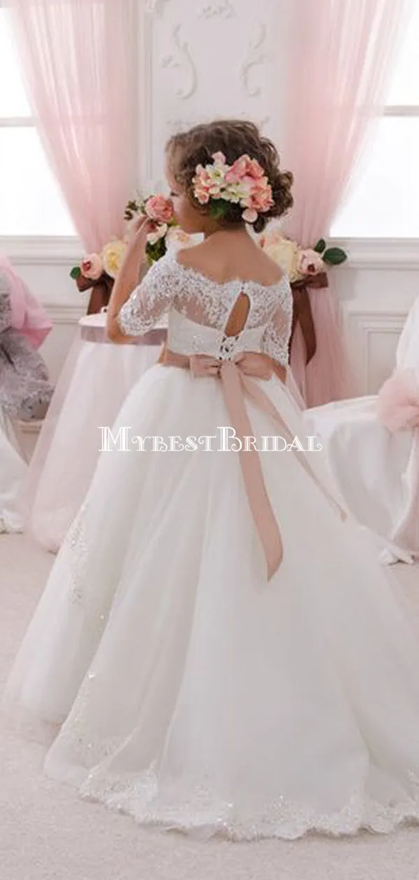 New Lovely Flower Girl Dresses For Weddings Off Shoulder Short Sleeve Ball Gown Formal Custom First Communion Dress Child Party Gowns,FGY0149
