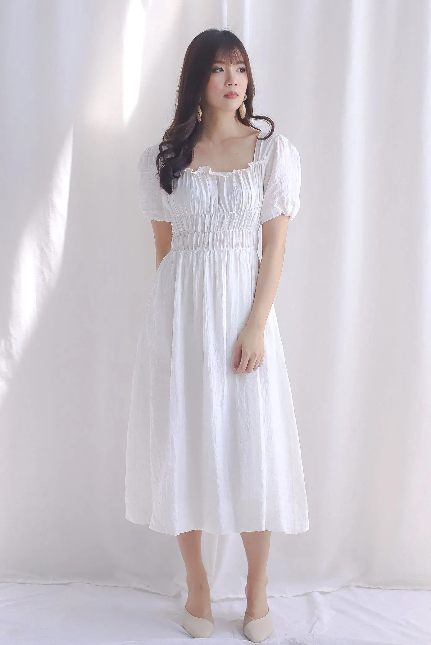 Nicolette Rich Waist Midi Dress In White