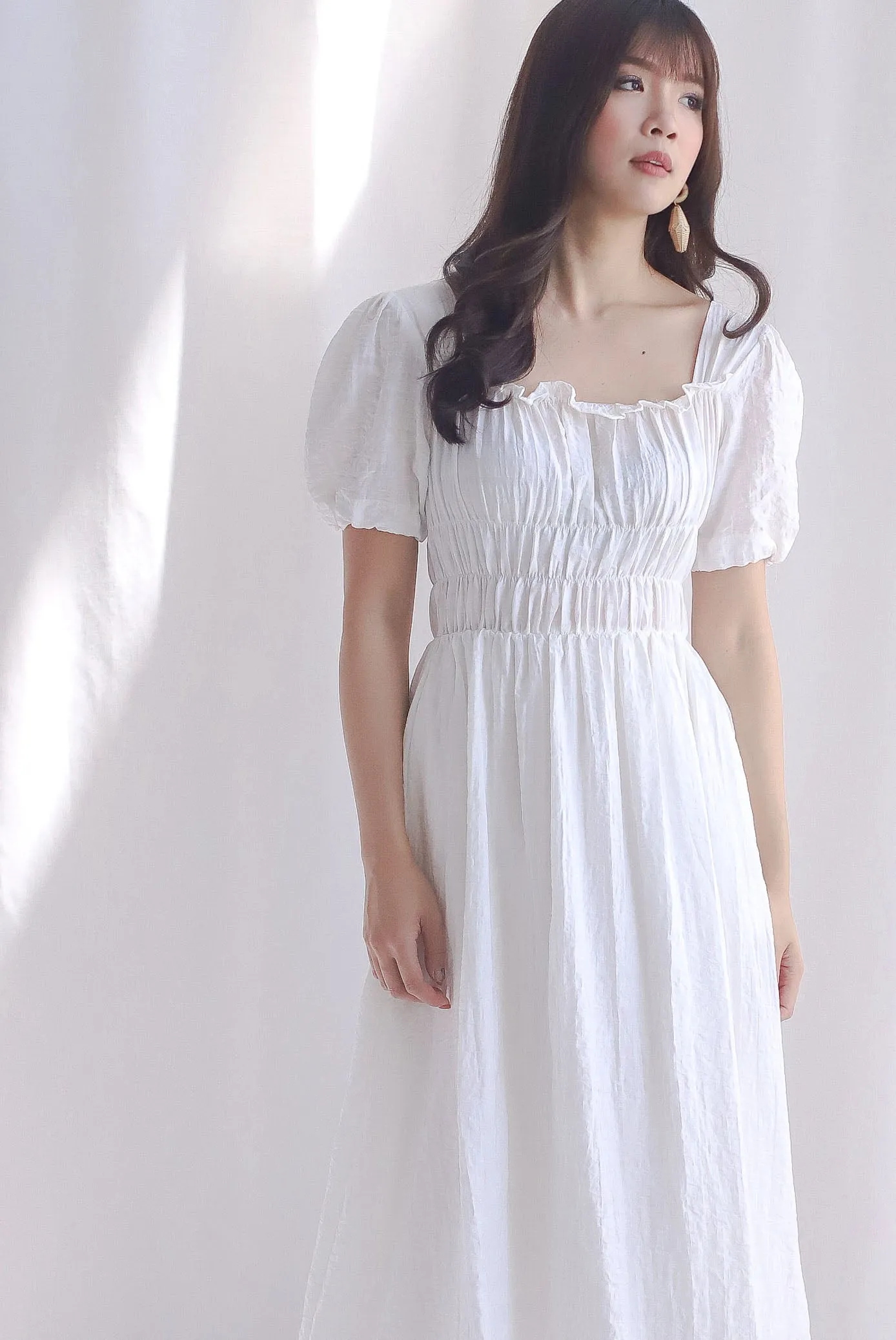 Nicolette Rich Waist Midi Dress In White