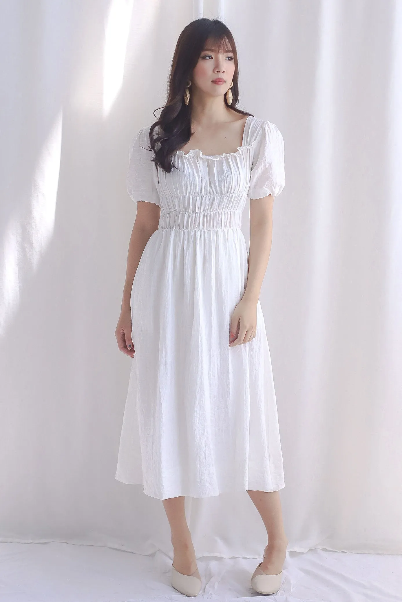 Nicolette Rich Waist Midi Dress In White