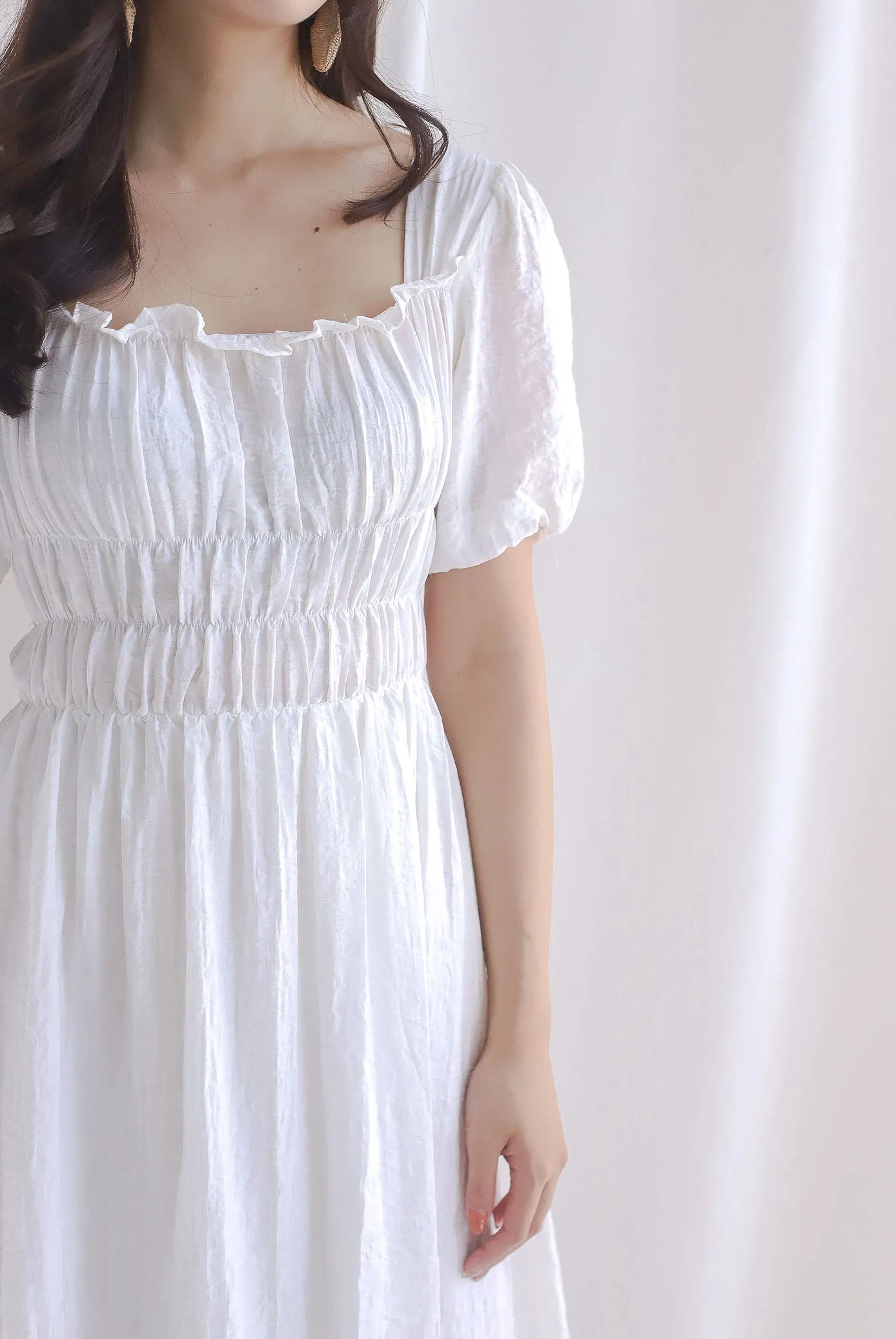 Nicolette Rich Waist Midi Dress In White