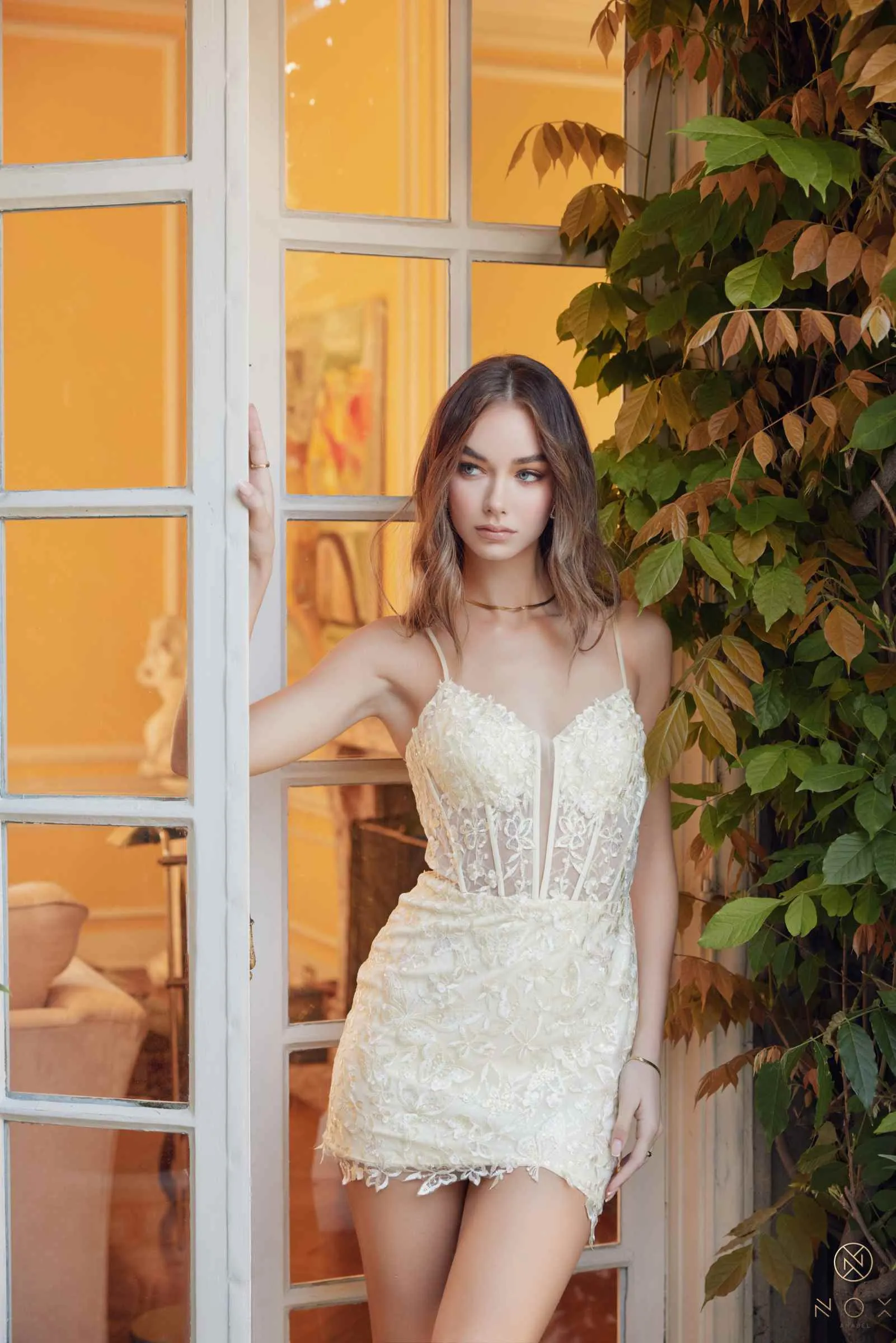 Nox Anabel S848 Dress Short Embroidered Lace Applique Fitted
