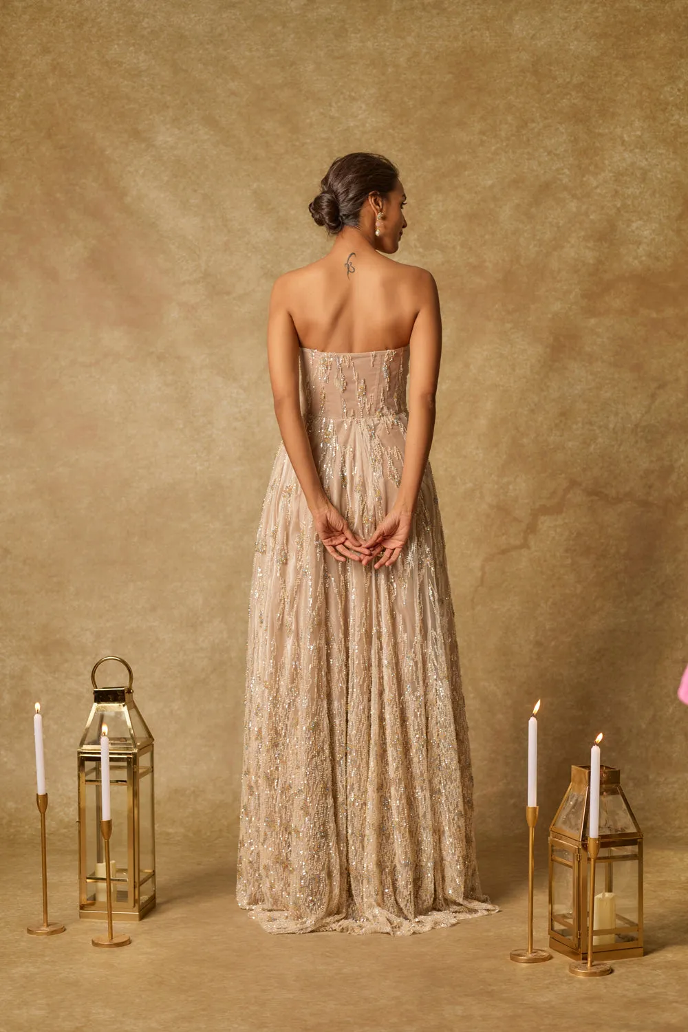 Nude Corset Embroidered Heavy Gown