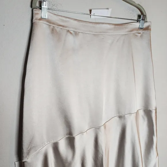NWT Ann Taylor Beige Greige Silver Satin Midi Skirt Size 12