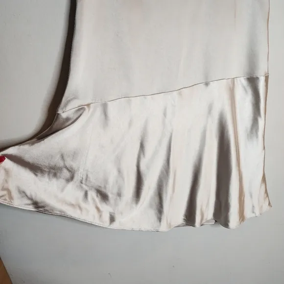 NWT Ann Taylor Beige Greige Silver Satin Midi Skirt Size 12