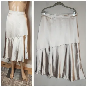 NWT Ann Taylor Beige Greige Silver Satin Midi Skirt Size 12