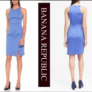 NWT Banana Republic Satin Sheath Dress SZ 14 *TALL* Periwinkle Blue Sleeveless