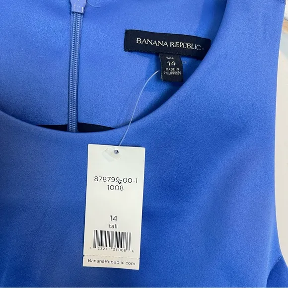 NWT Banana Republic Satin Sheath Dress SZ 14 *TALL* Periwinkle Blue Sleeveless