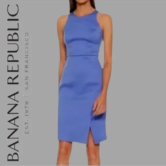 NWT Banana Republic Satin Sheath Dress SZ 14 *TALL* Periwinkle Blue Sleeveless