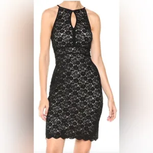 NWT NIGHTWAY Lace Overlay Sequin Mini Cocktail Sheath Dress Keyhole Sz 8 $109