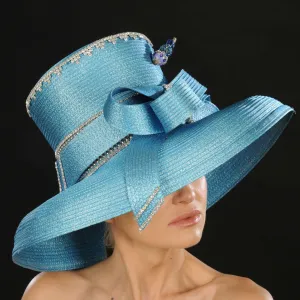 OE015- Blue ladies satin dress hat