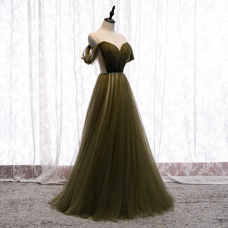 Off Shoulder Tulle Sweetheart Floor Length Long Party Dress, A-line Wedding Party Dresses