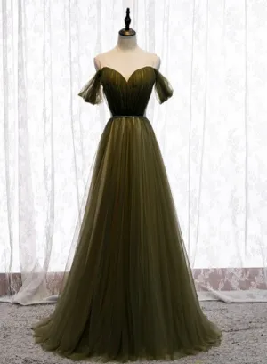Off Shoulder Tulle Sweetheart Floor Length Long Party Dress, A-line Wedding Party Dresses