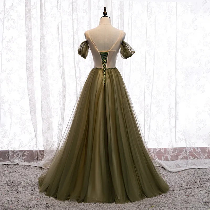 Off Shoulder Tulle Sweetheart Floor Length Long Party Dress, A-line Wedding Party Dresses