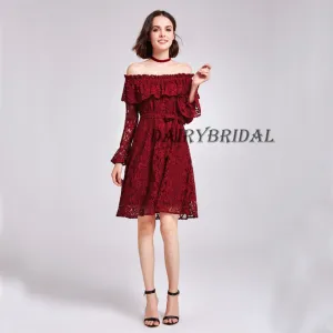 Off the Shoulder Homecoming Dress, Lace Homecoming Dress, Long Sleeve Homecoming Dress, Knee-Length Homecoming Dress, Backless Homecoming Dress, D03