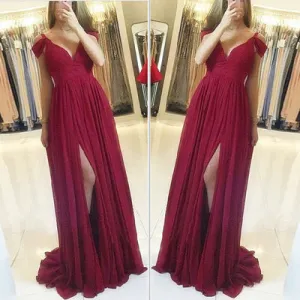 off the shoulder prom dresses long Burgundy chiffon a line sexy formal dress vestido de Longo