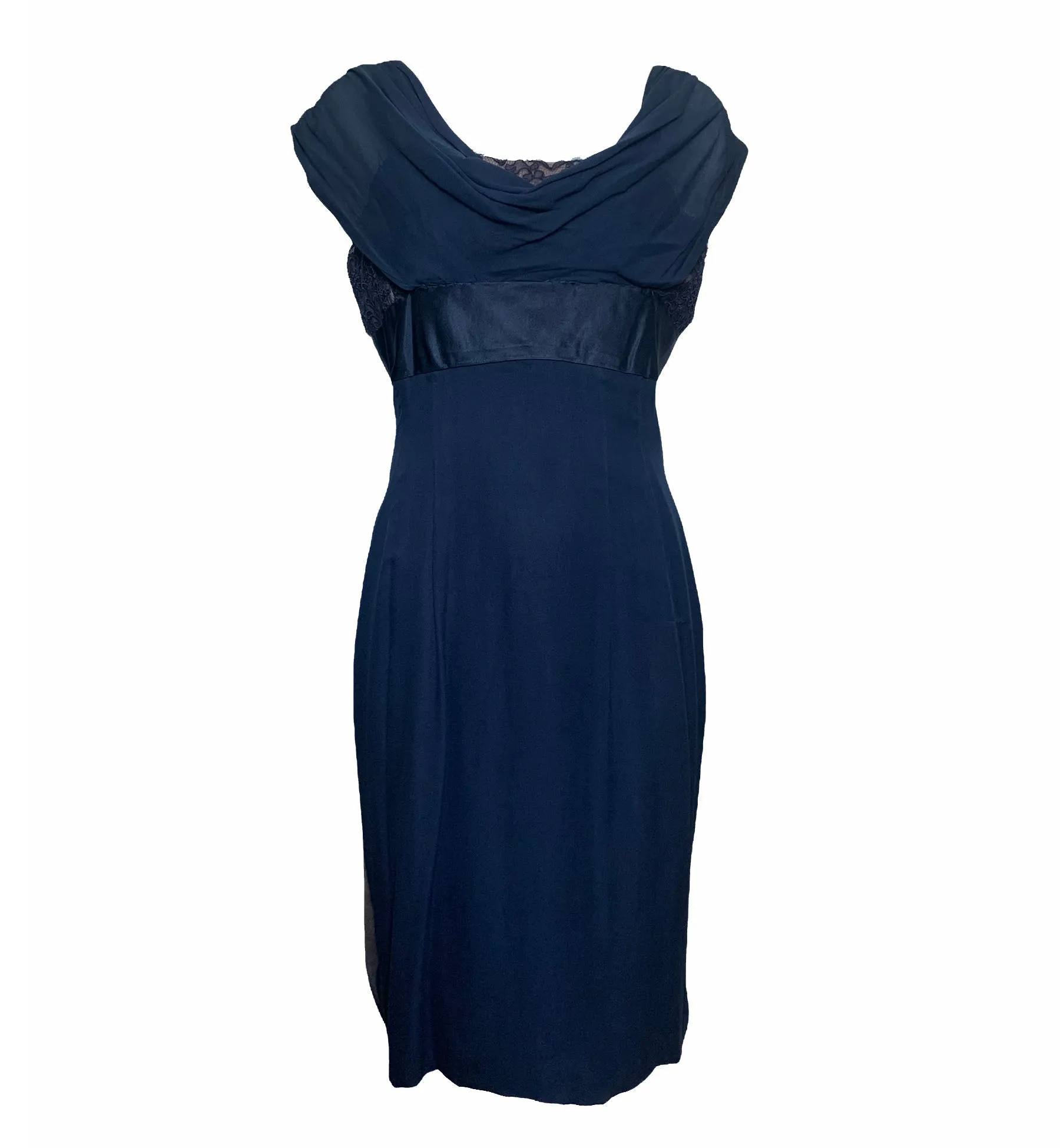 Oleg Cassini 60s Attribution Royal Blue Chiffon Cocktail Dress