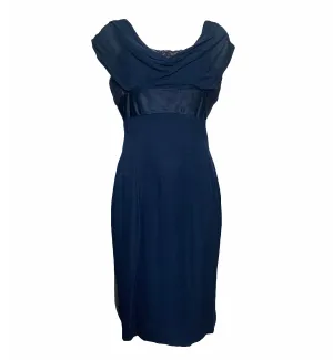 Oleg Cassini 60s Attribution Royal Blue Chiffon Cocktail Dress