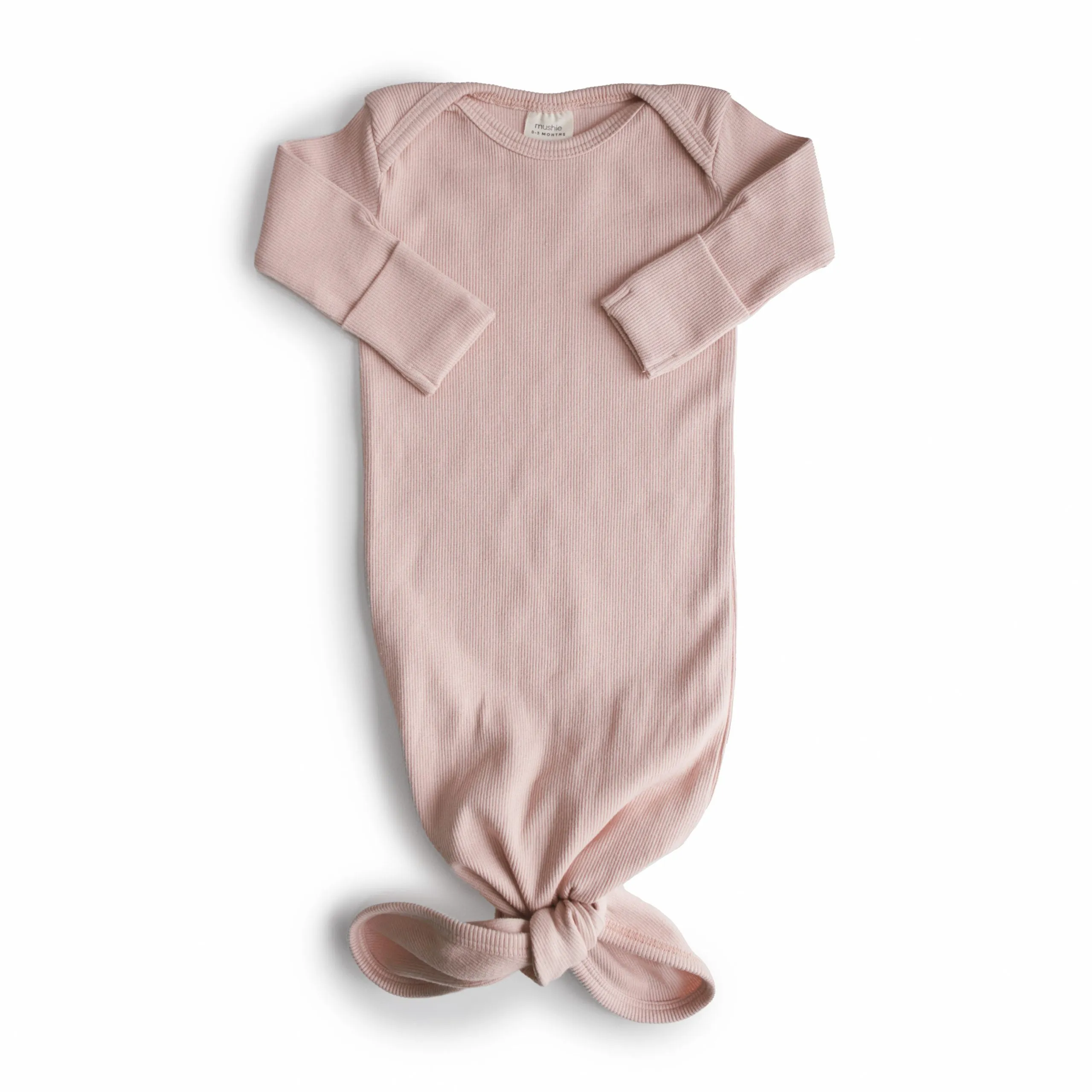 Organic Cotton Ribbed Knot Gown - Blush
