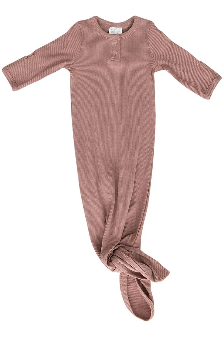 Organic Cotton Ribbed Knot Gown - Dusty Rose