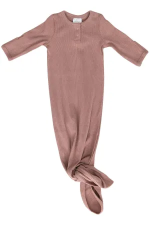 Organic Cotton Ribbed Knot Gown - Dusty Rose