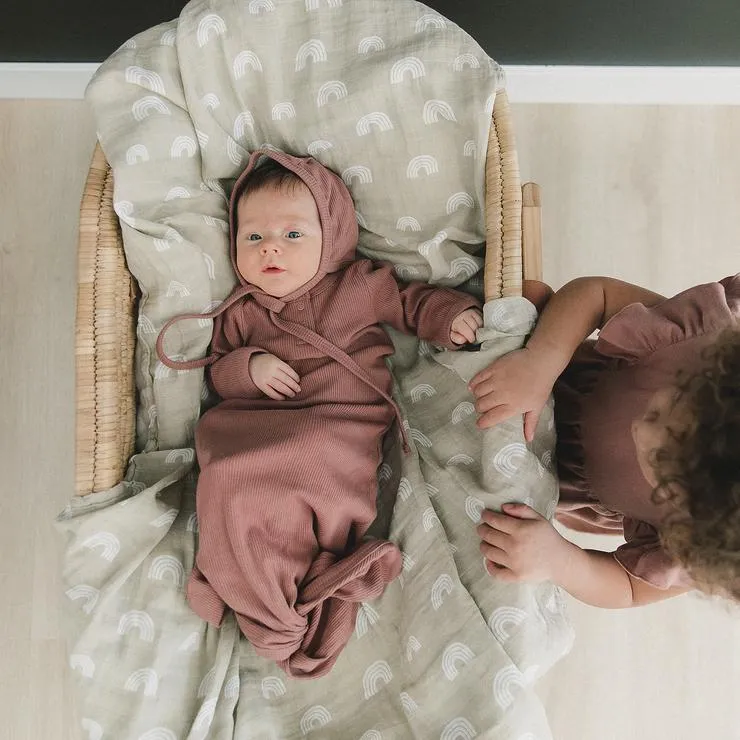 Organic Cotton Ribbed Knot Gown - Dusty Rose