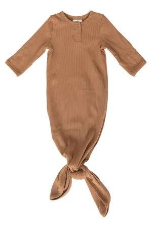 Organic Cotton Ribbed Knot Gown -Mustard