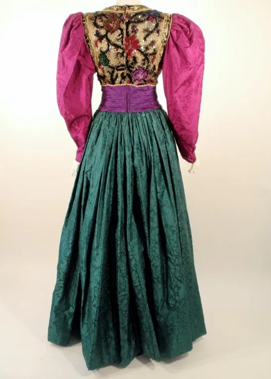 OSCAR DE LA RENTA  Green, Purple, Pink Gown with Beaded Bodice