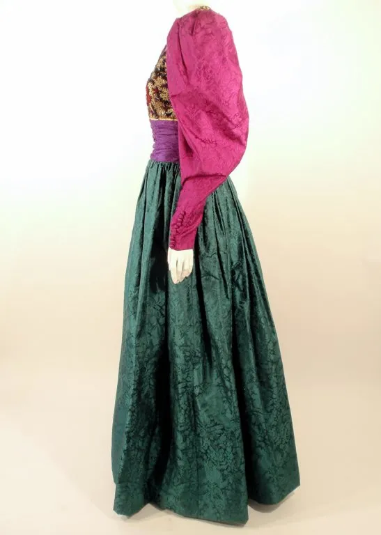 OSCAR DE LA RENTA  Green, Purple, Pink Gown with Beaded Bodice
