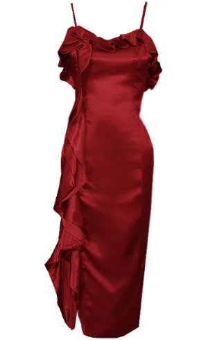 Palace Silk Cocktail Midi Dress with Ruffles