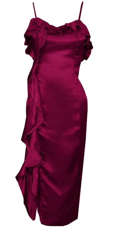 Palace Silk Cocktail Midi Dress with Ruffles