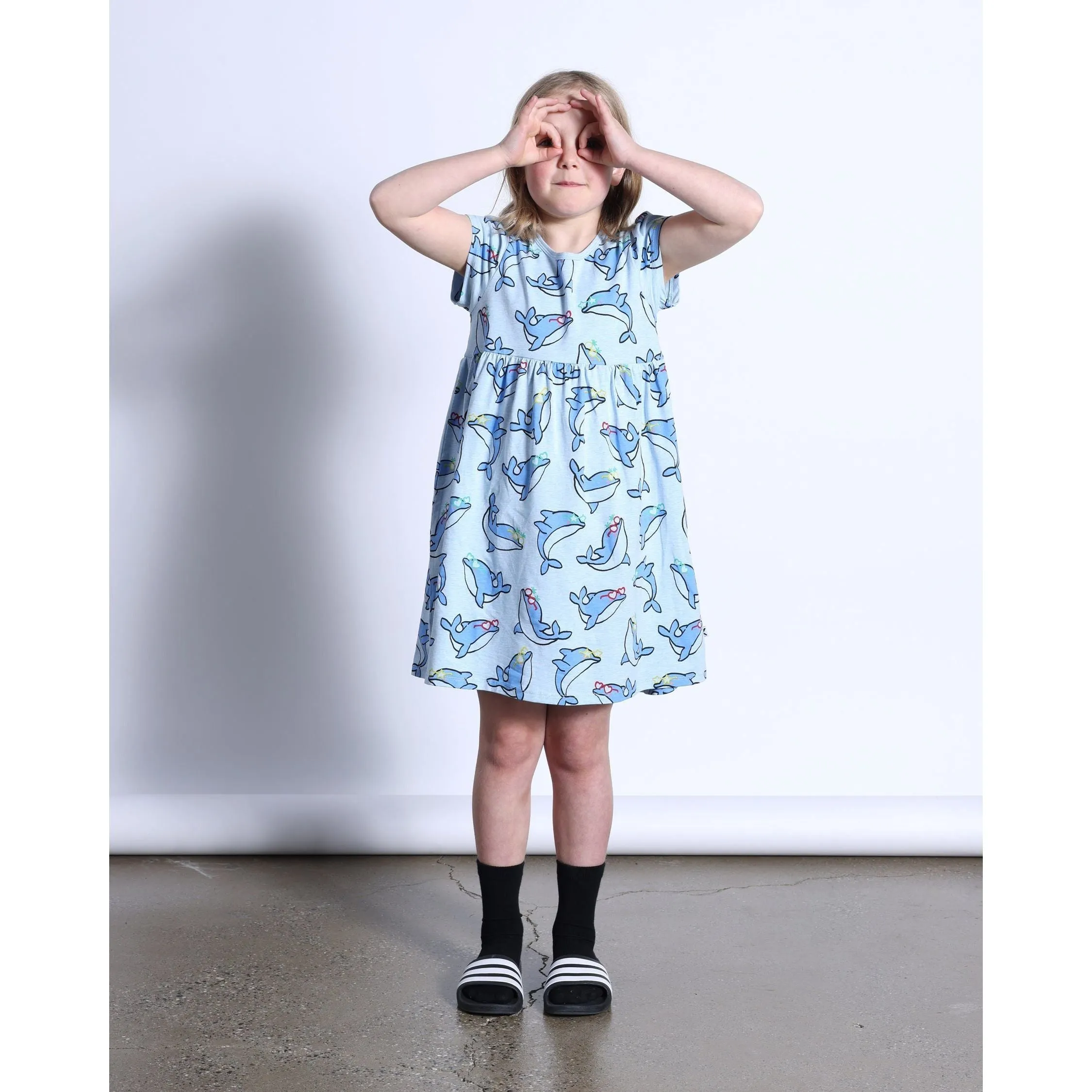 Party Dolphins Dress- Light Blue Marle
