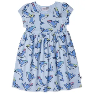 Party Dolphins Dress- Light Blue Marle