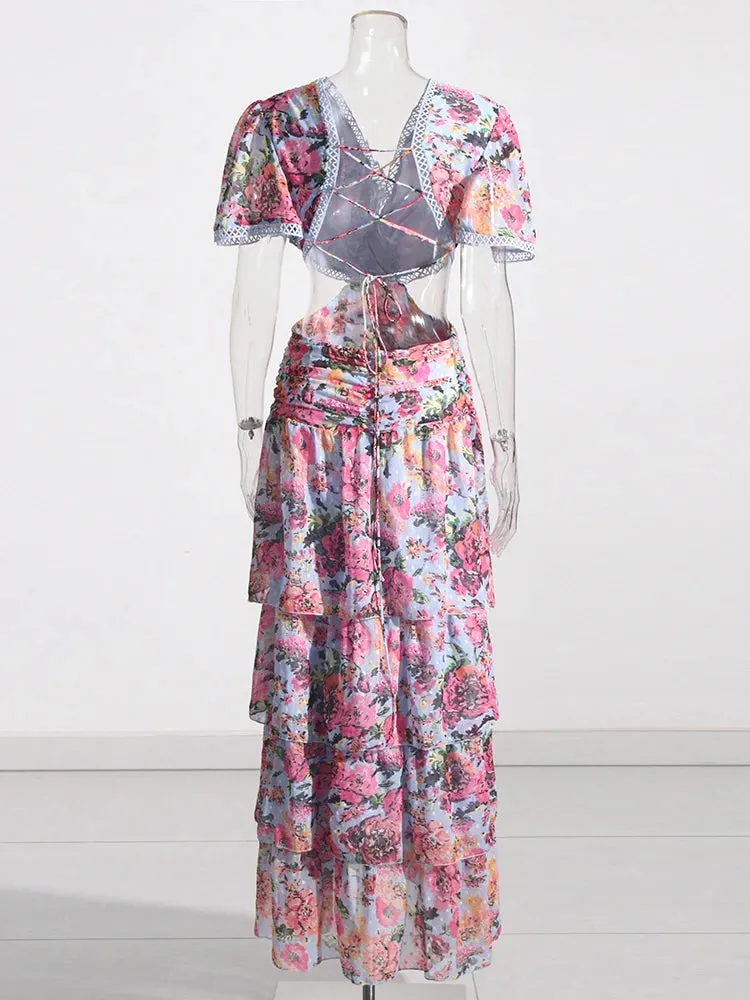Patchwork Lace Up Dresses