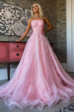 Pink tulle long prom dress pink tulle formal dress