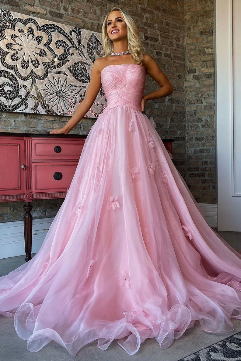 Pink tulle long prom dress pink tulle formal dress