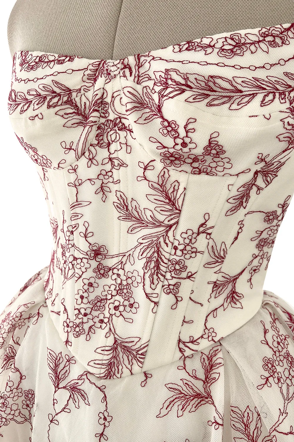 Prettiest 2000s Christian Lacroix Embroidered Net Strapless Dress w Dramatic Sleeved Bolero