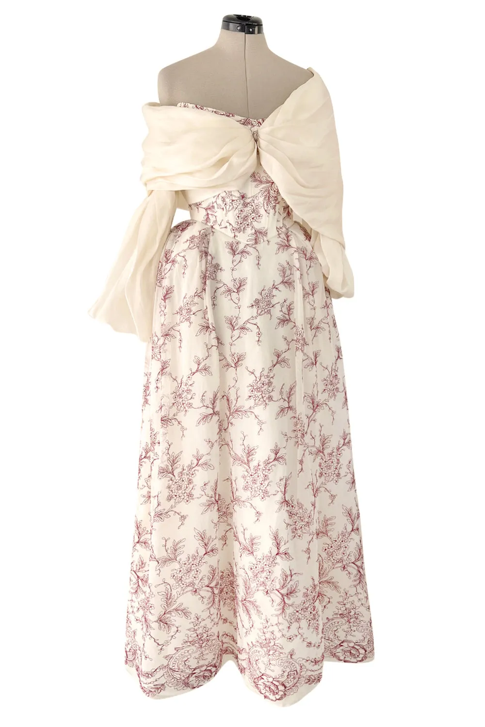 Prettiest 2000s Christian Lacroix Embroidered Net Strapless Dress w Dramatic Sleeved Bolero