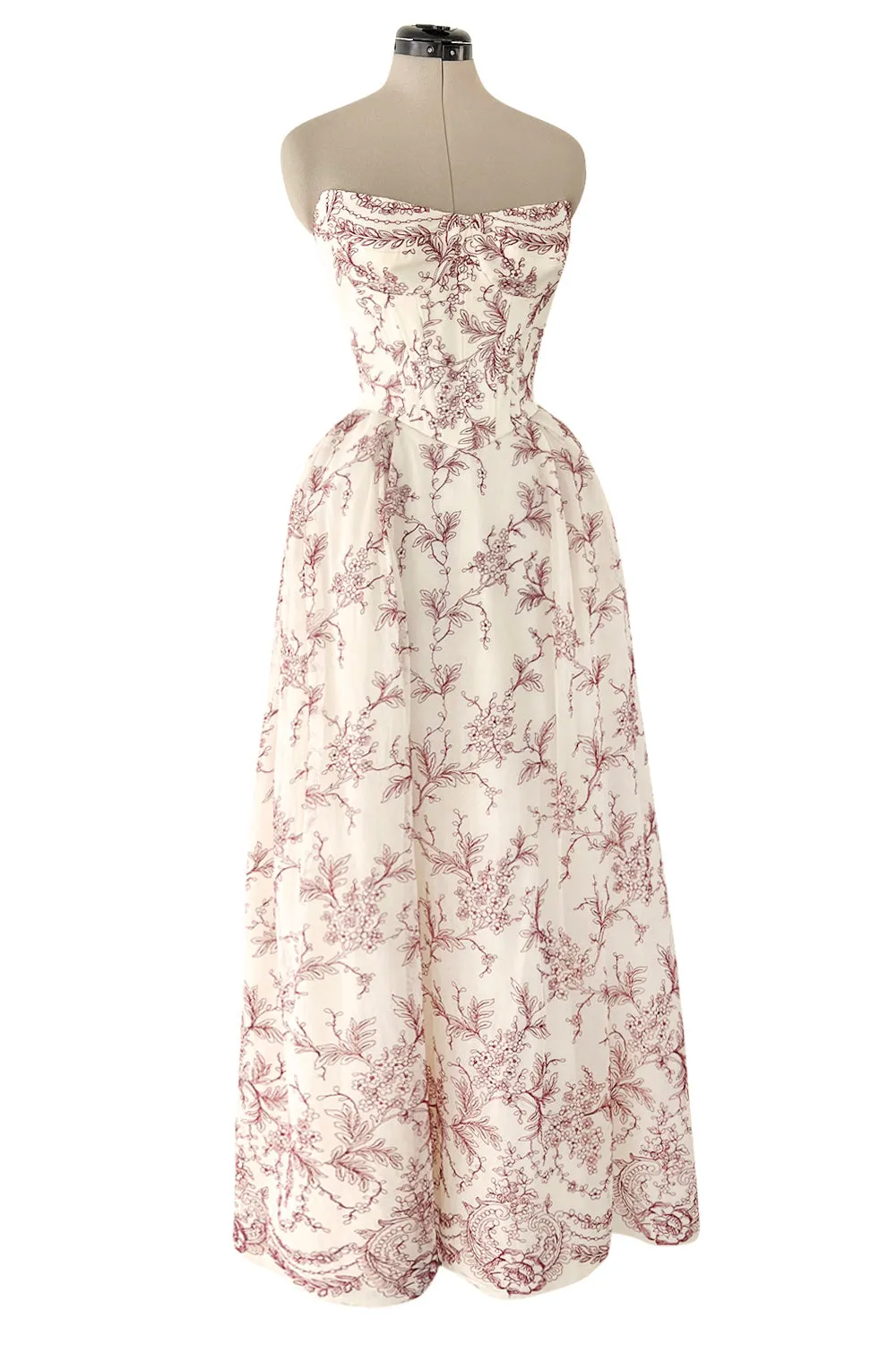 Prettiest 2000s Christian Lacroix Embroidered Net Strapless Dress w Dramatic Sleeved Bolero