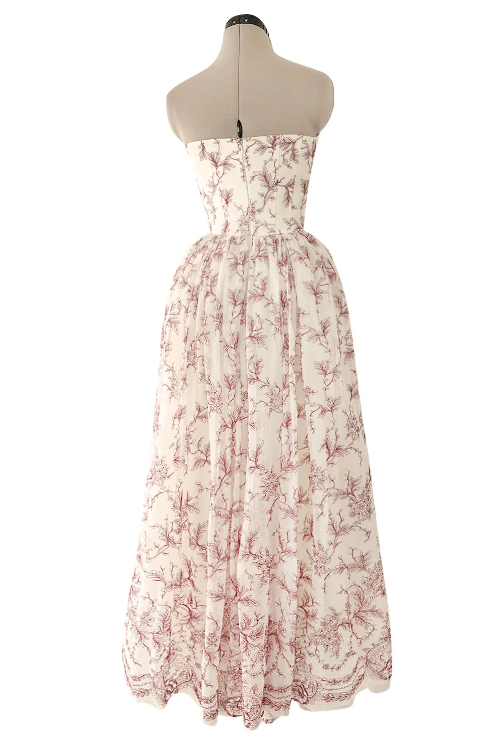 Prettiest 2000s Christian Lacroix Embroidered Net Strapless Dress w Dramatic Sleeved Bolero
