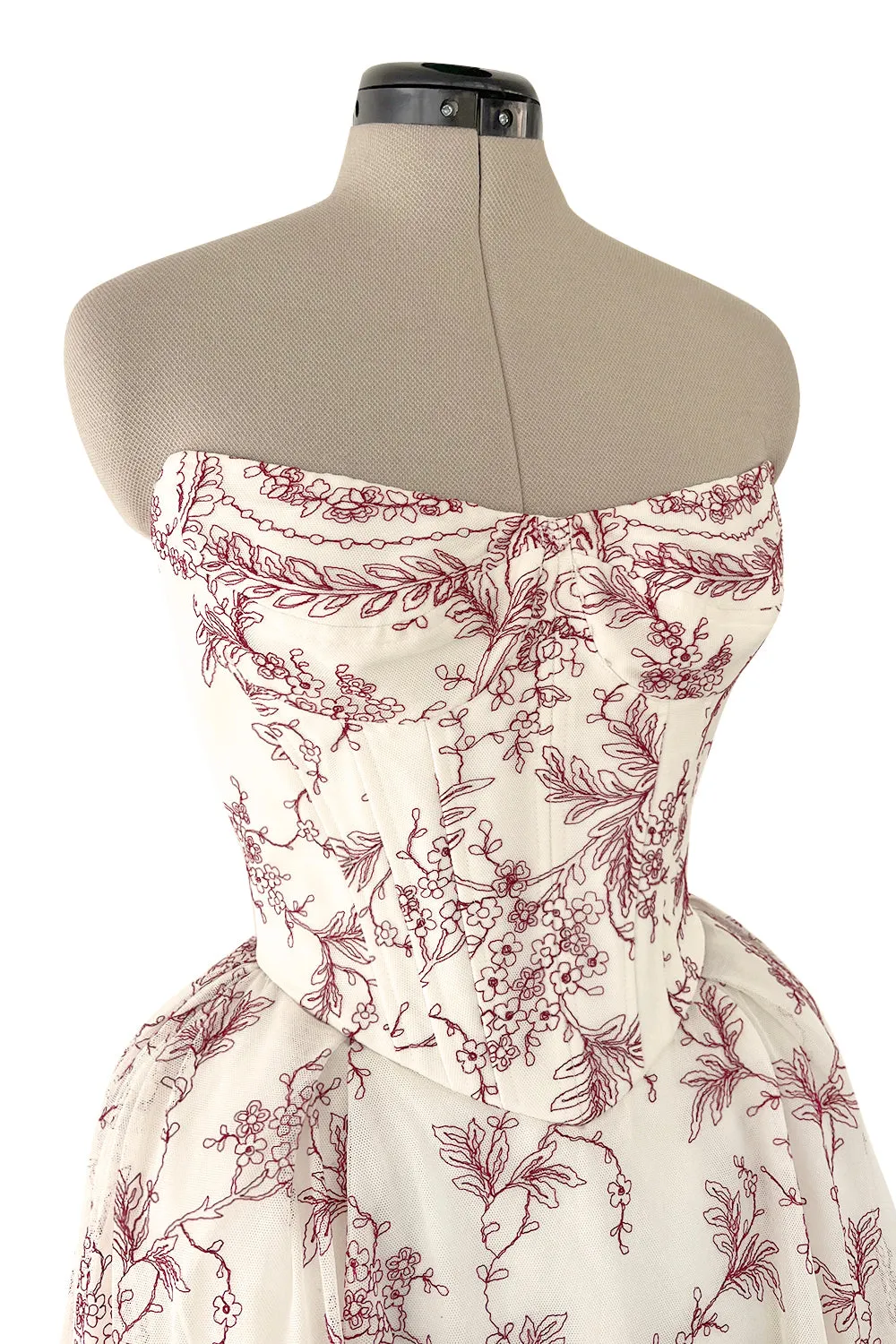 Prettiest 2000s Christian Lacroix Embroidered Net Strapless Dress w Dramatic Sleeved Bolero