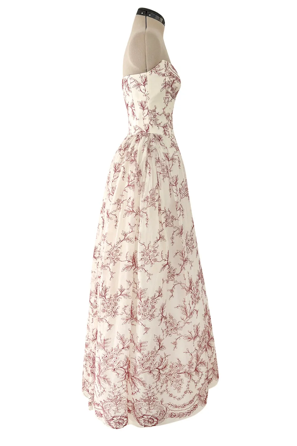 Prettiest 2000s Christian Lacroix Embroidered Net Strapless Dress w Dramatic Sleeved Bolero
