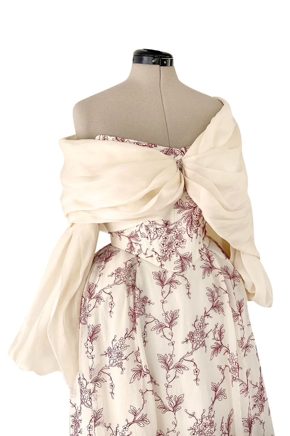 Prettiest 2000s Christian Lacroix Embroidered Net Strapless Dress w Dramatic Sleeved Bolero