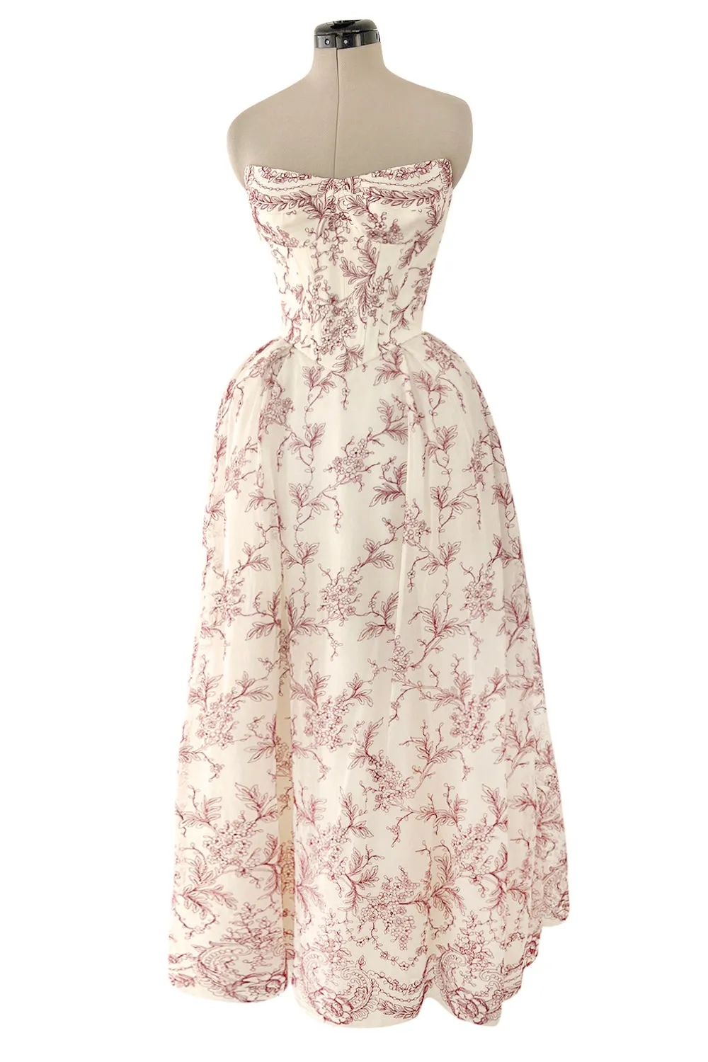 Prettiest 2000s Christian Lacroix Embroidered Net Strapless Dress w Dramatic Sleeved Bolero