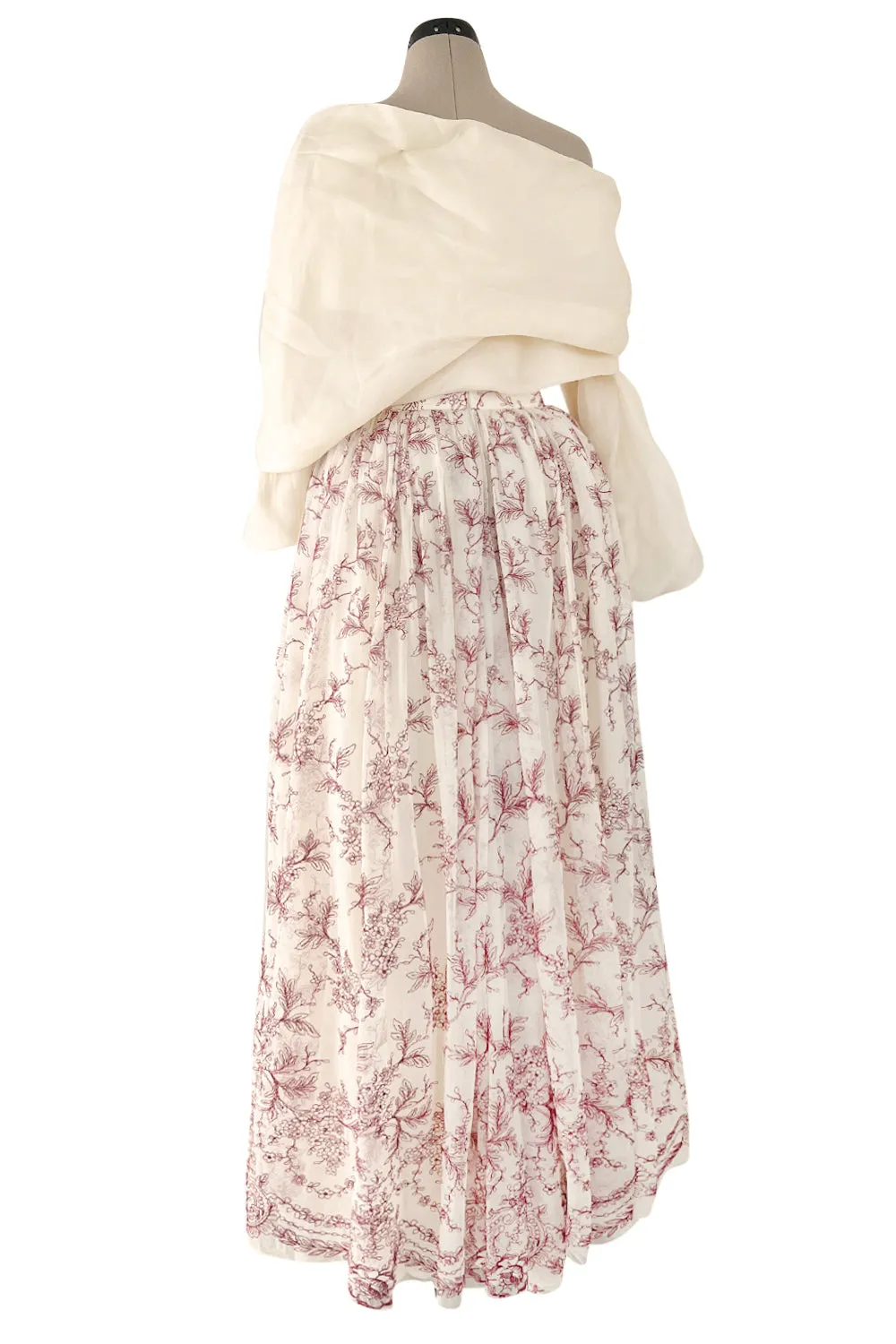 Prettiest 2000s Christian Lacroix Embroidered Net Strapless Dress w Dramatic Sleeved Bolero