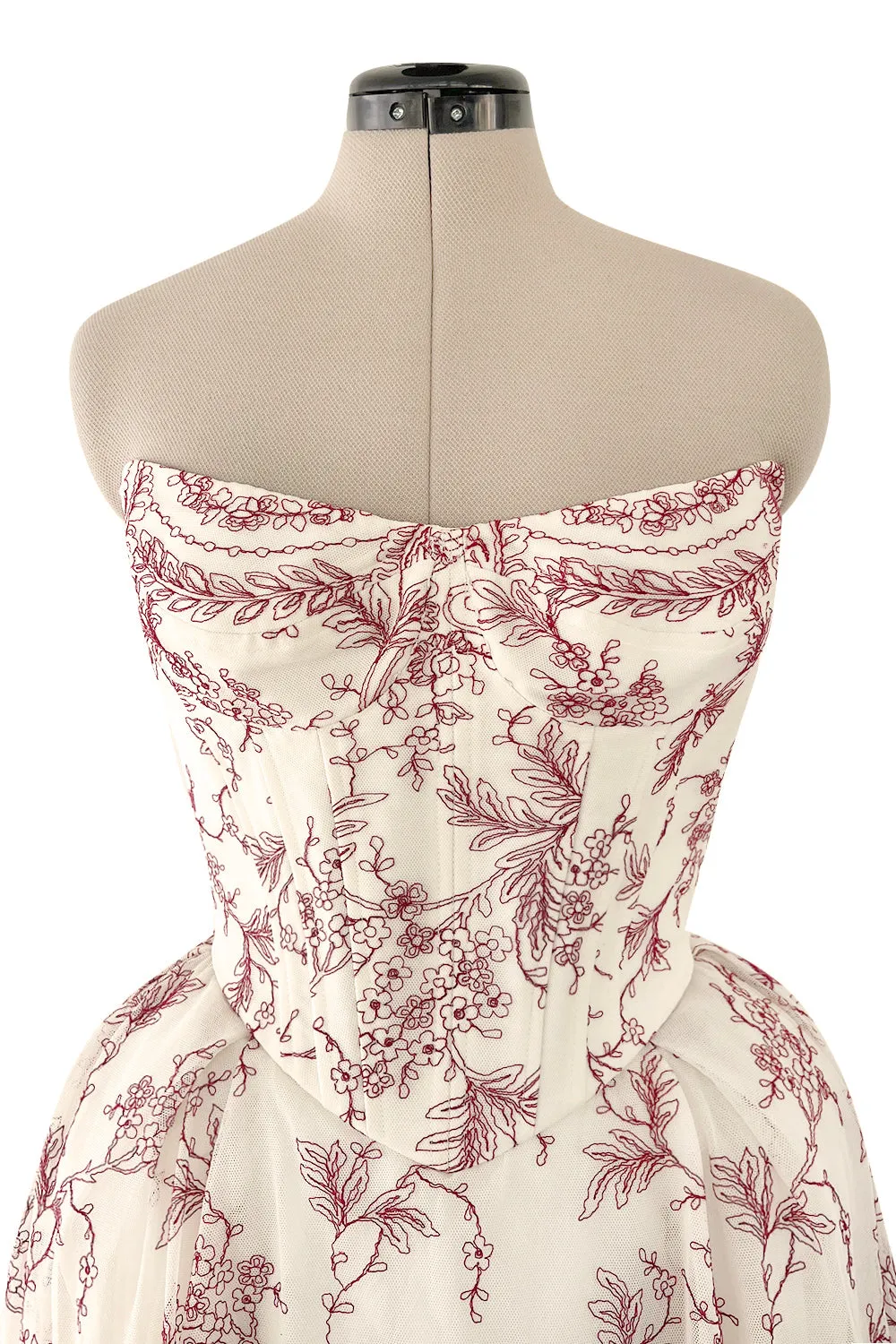 Prettiest 2000s Christian Lacroix Embroidered Net Strapless Dress w Dramatic Sleeved Bolero