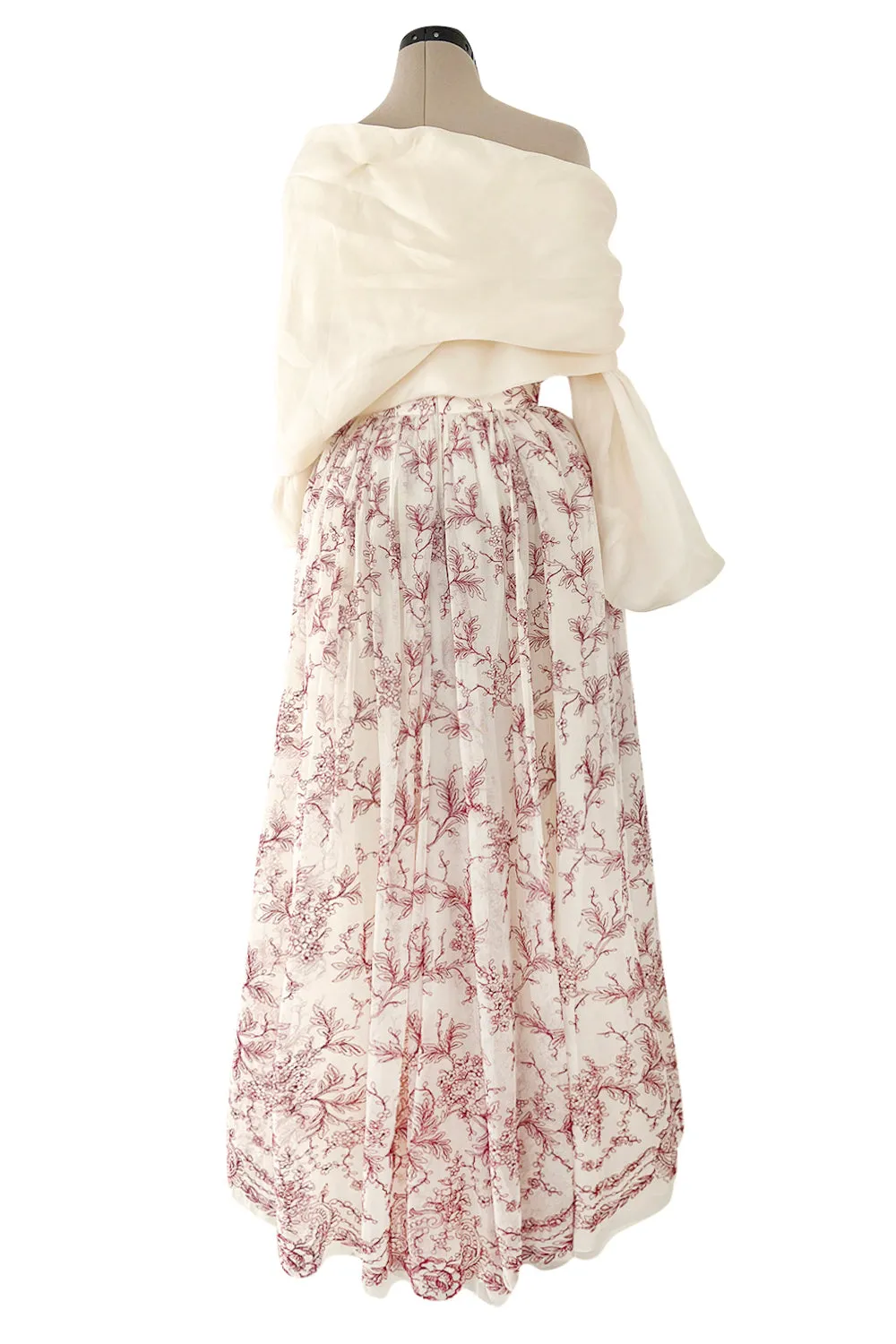 Prettiest 2000s Christian Lacroix Embroidered Net Strapless Dress w Dramatic Sleeved Bolero