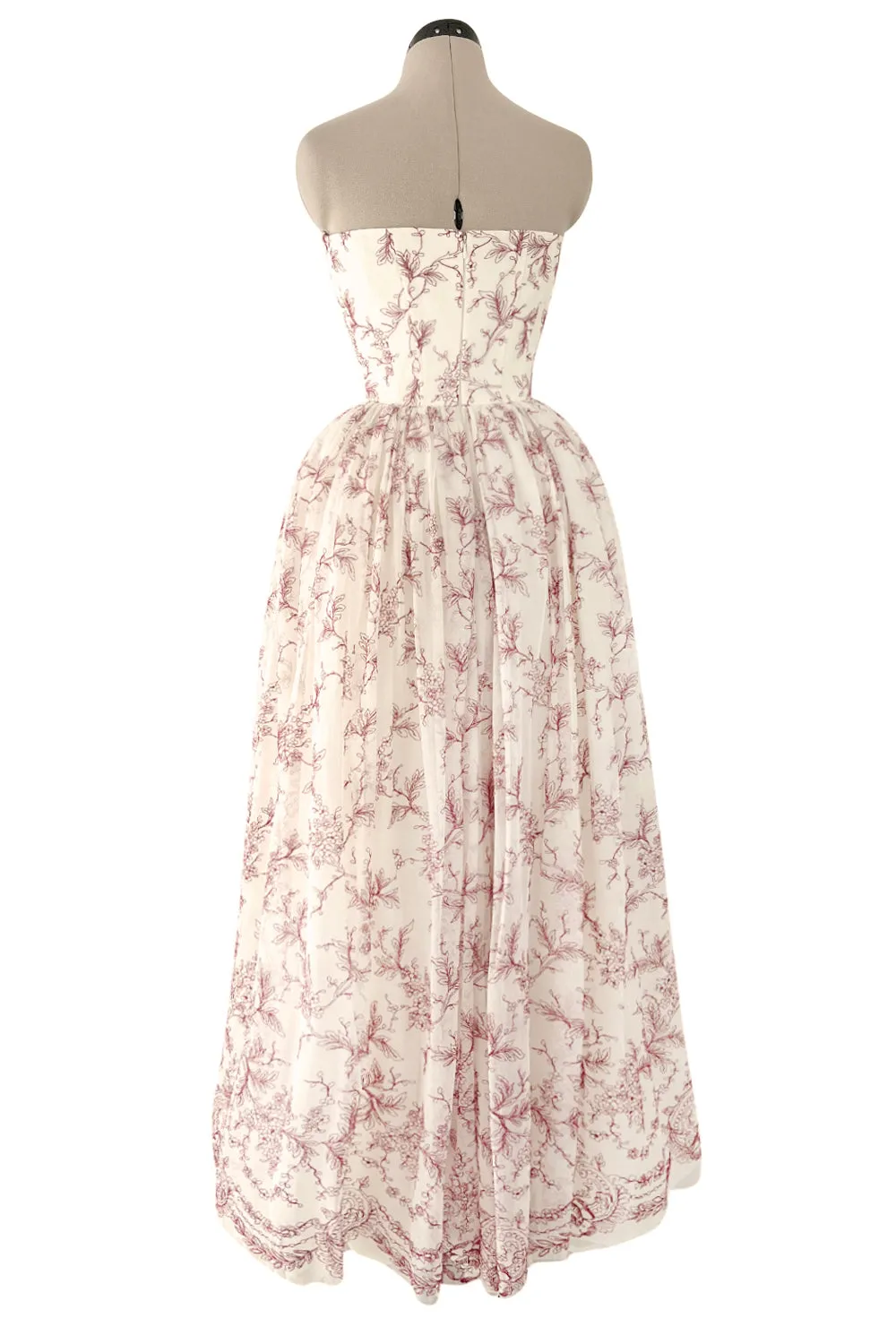 Prettiest 2000s Christian Lacroix Embroidered Net Strapless Dress w Dramatic Sleeved Bolero