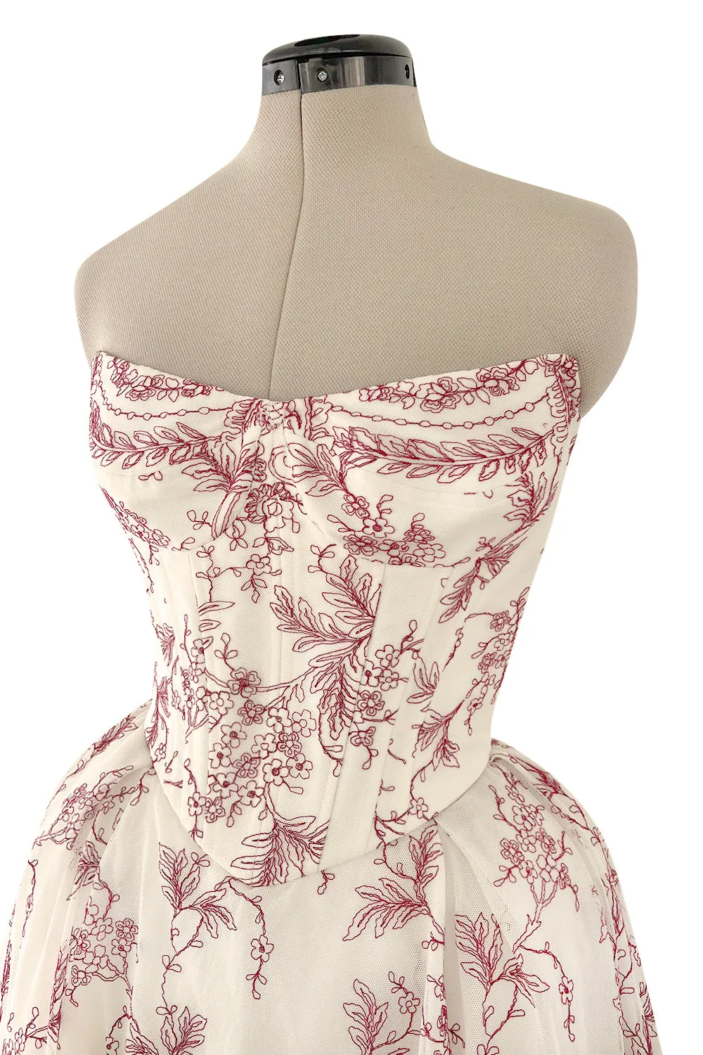 Prettiest 2000s Christian Lacroix Embroidered Net Strapless Dress w Dramatic Sleeved Bolero