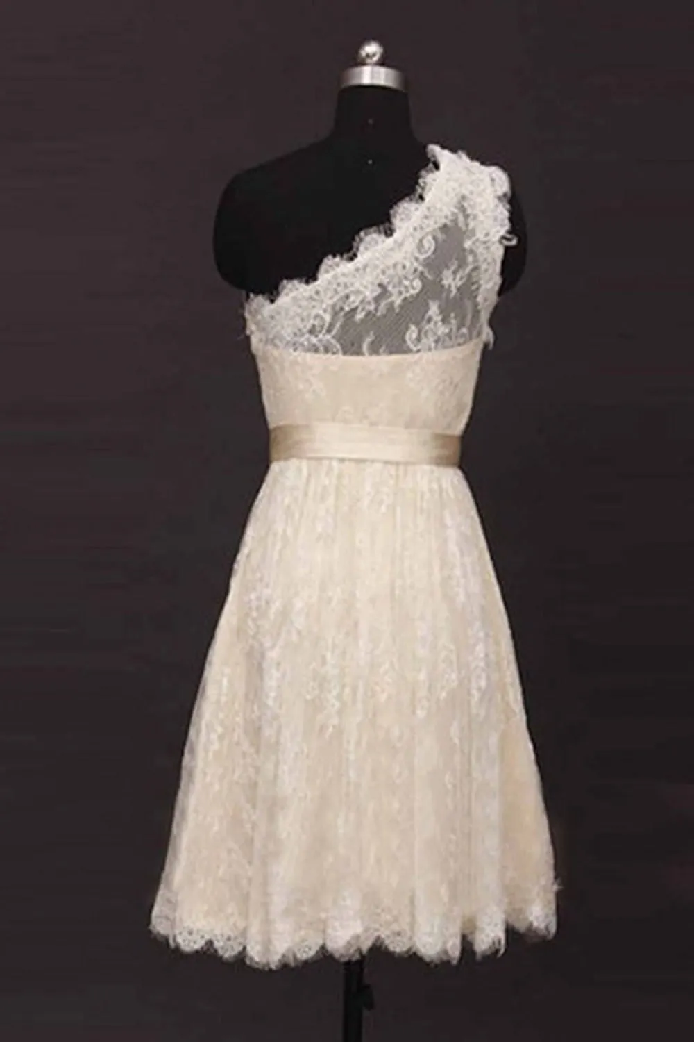 Pretty One Shoulder Lace Short Open Back Homecoming Dress K64